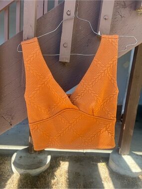 Anthropologie Orange Textured V‑Neck Crop Top